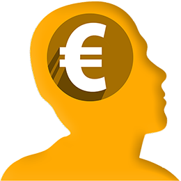Ikone: Eine Silhouette eines menschlichen Kopfes im Profil, überlagert von einem Euro-Symbol.