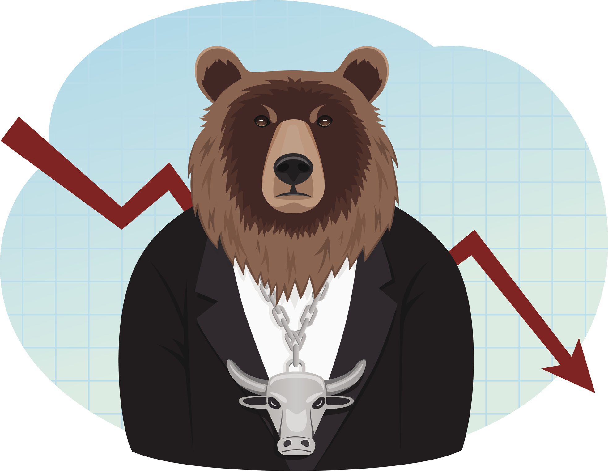 Bär im Anzug steht vor sinkendem Kurs Börsencrash Crash an der Börse