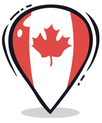 Die kanadische Flagge überlagert auf einer Karte von Kanada.