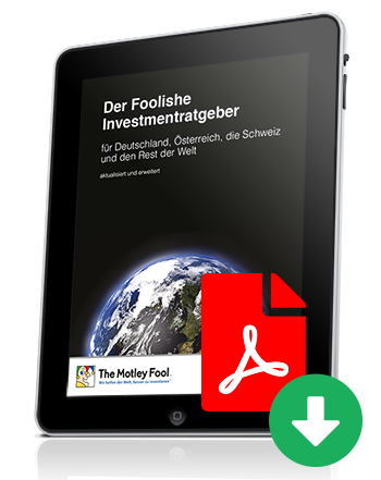 Tablet-Computer, der das Cover von Der Foolishe Investmentratgeber zeigt.